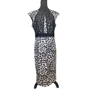 New York & Company Leopard Animal Print Lace Bodice Sheath Sexy Dress Size Large